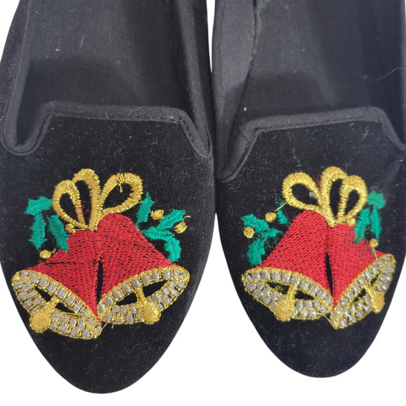 Christmas Bells Flats Black Velvet Velour Loafers Festive Holiday XMas Shoes 8 - Picture 4 of 12